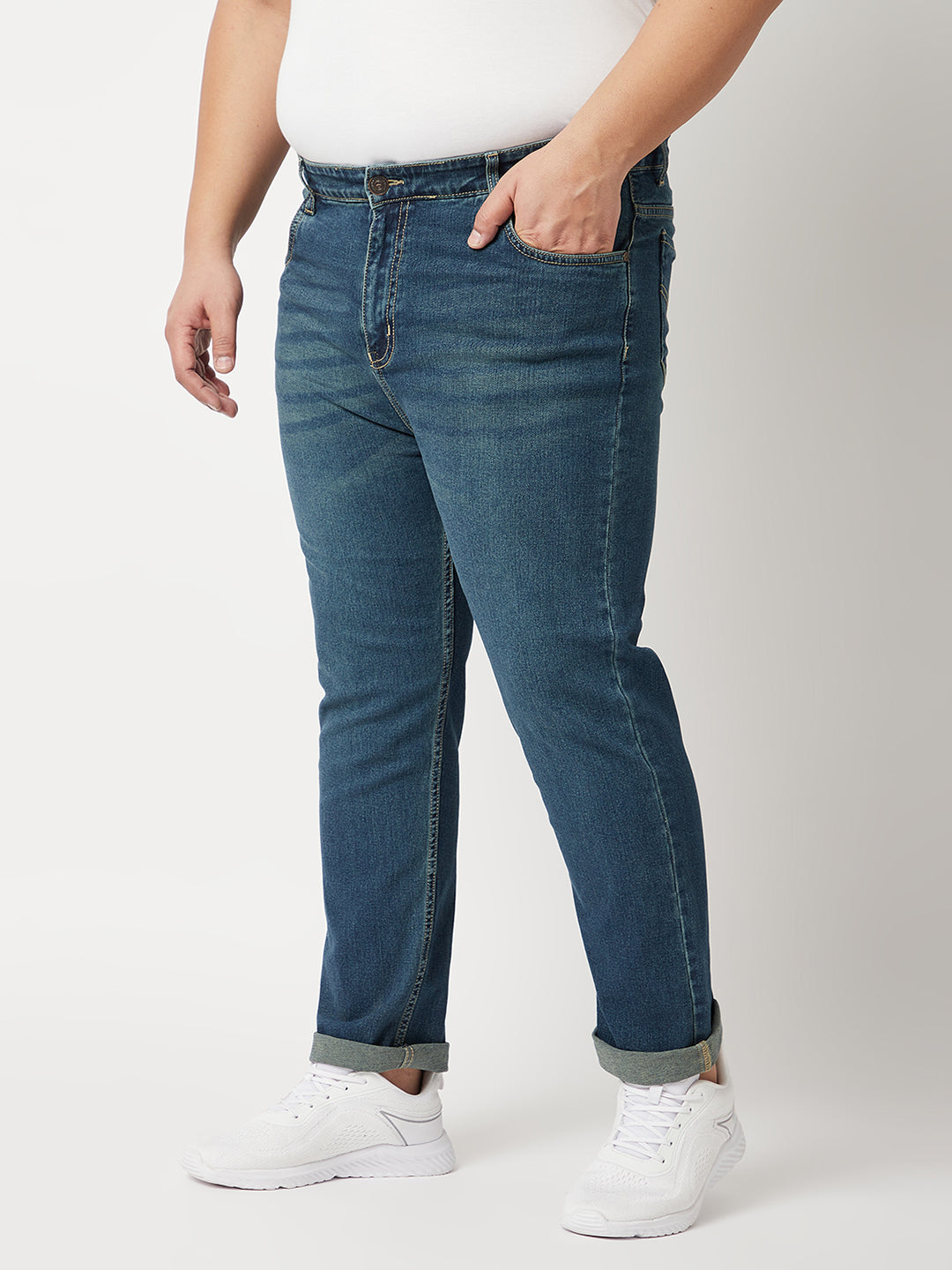 Zush Mens Mid Rise Regular Fit Dark Blue Color Plus Size Stretchable Jeans-ZU531