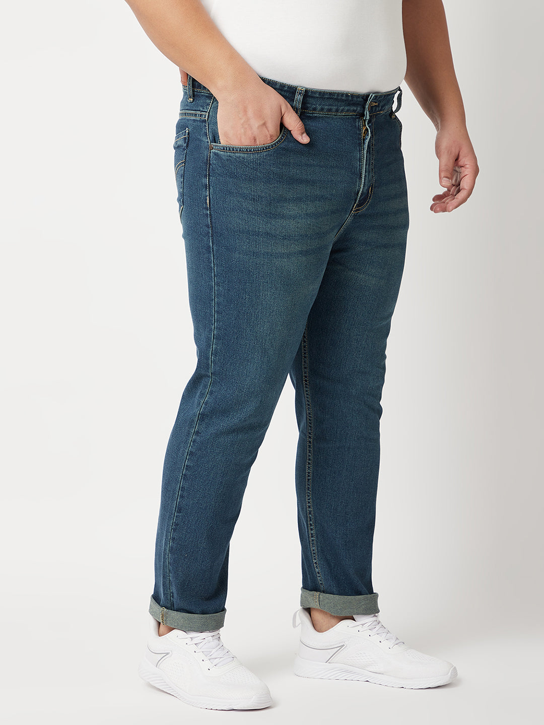 Zush Mens Mid Rise Regular Fit Dark Blue Color Plus Size Stretchable Jeans-ZU531