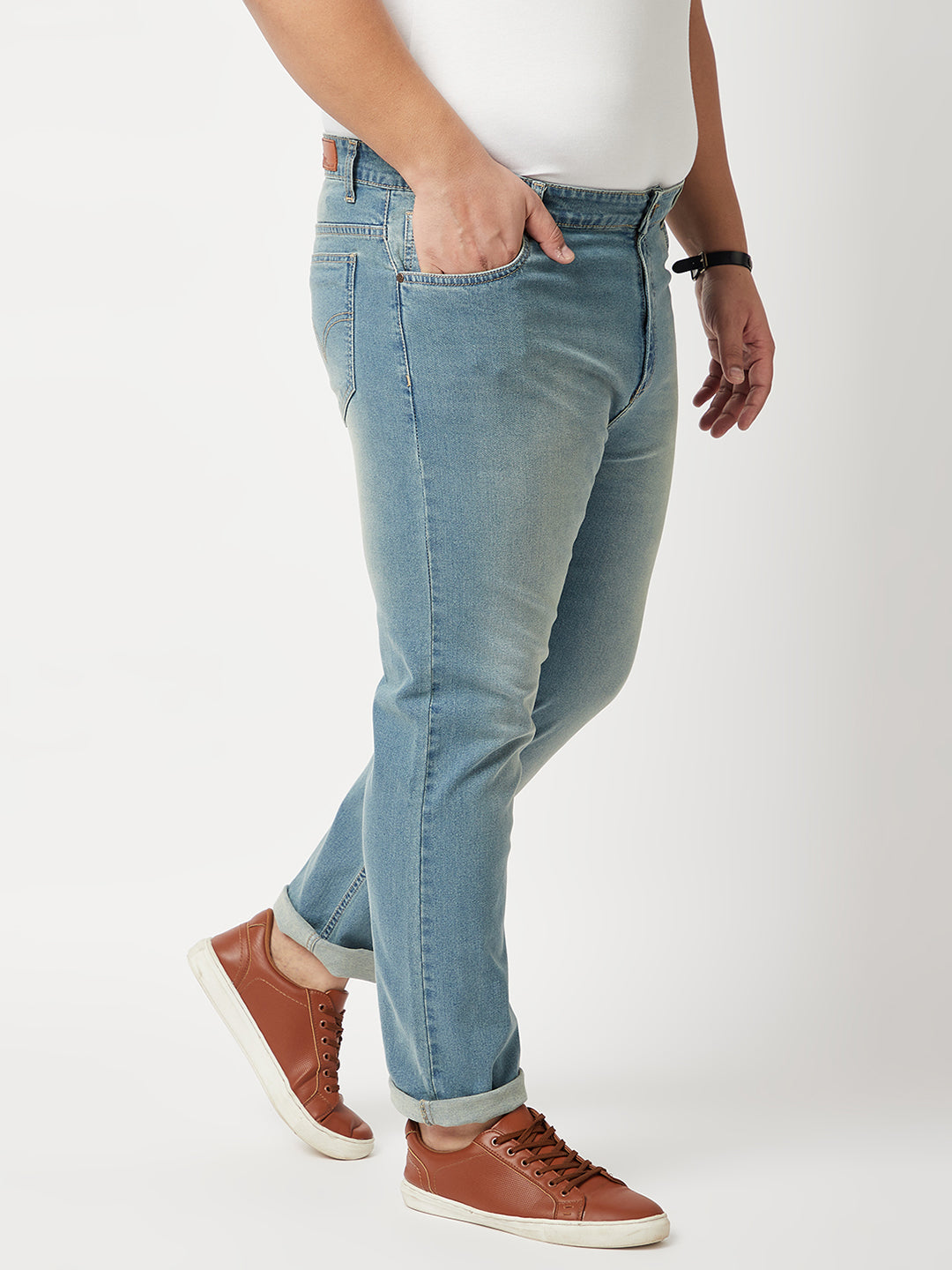 Zush Mens Blue Color Mid Rise Regular Fit Plus Size Stretchable Jeans-ZU537