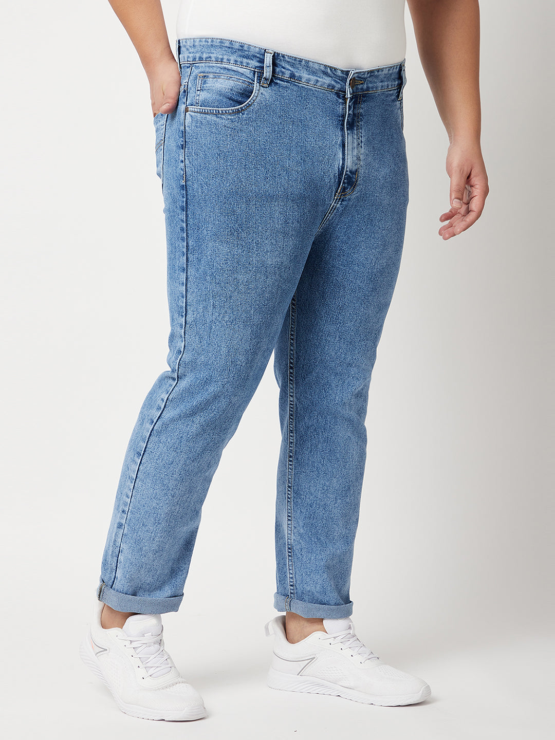 Zush Mens Clean Look Blue Color Mid Rise Regular Fit Plus Size Stretchable Jeans-ZU538
