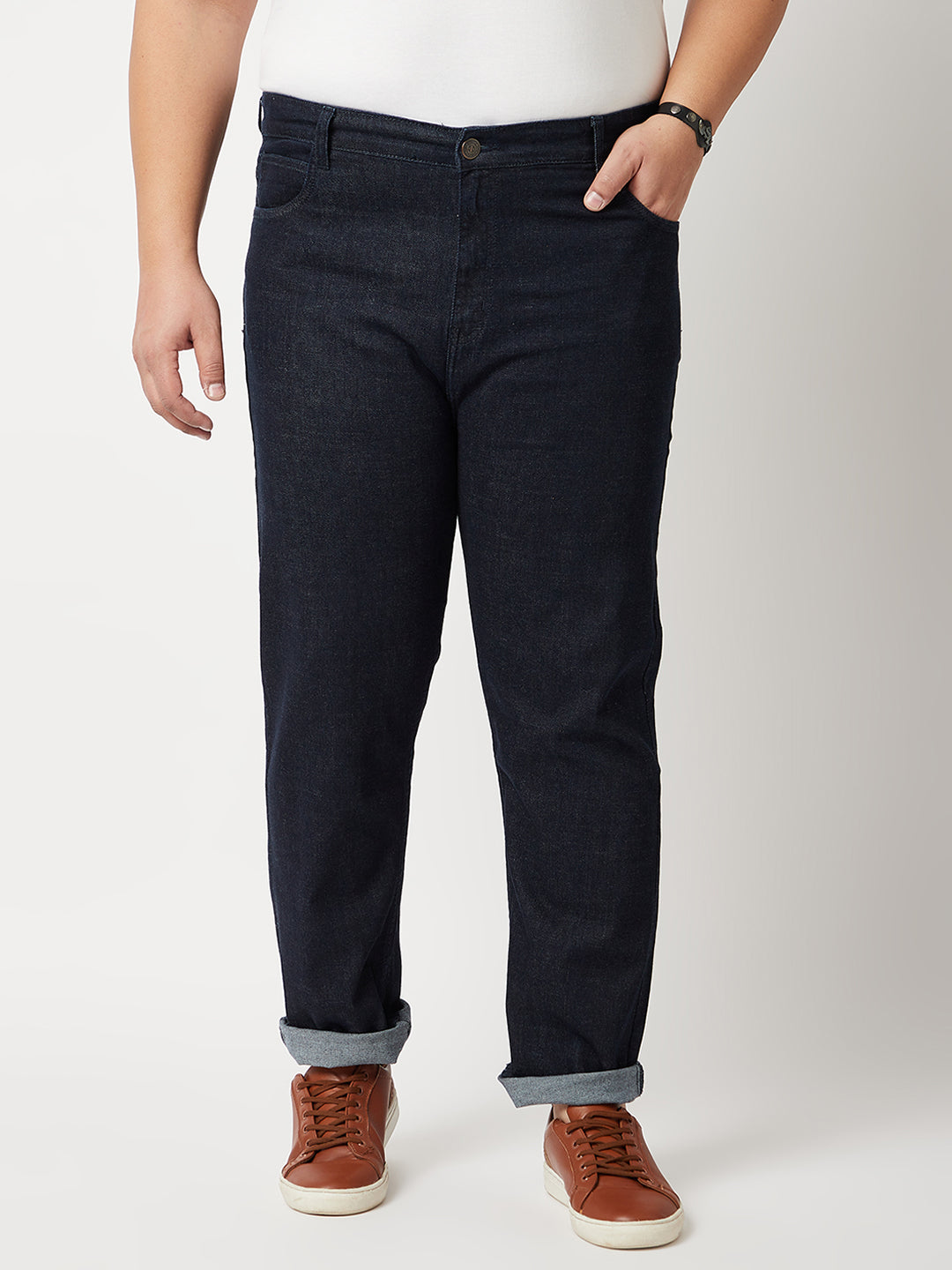 Zush Mens Dark Blue Color Mid Rise Regular Fit Plus Size Stretchable Denim Jeans-ZU544