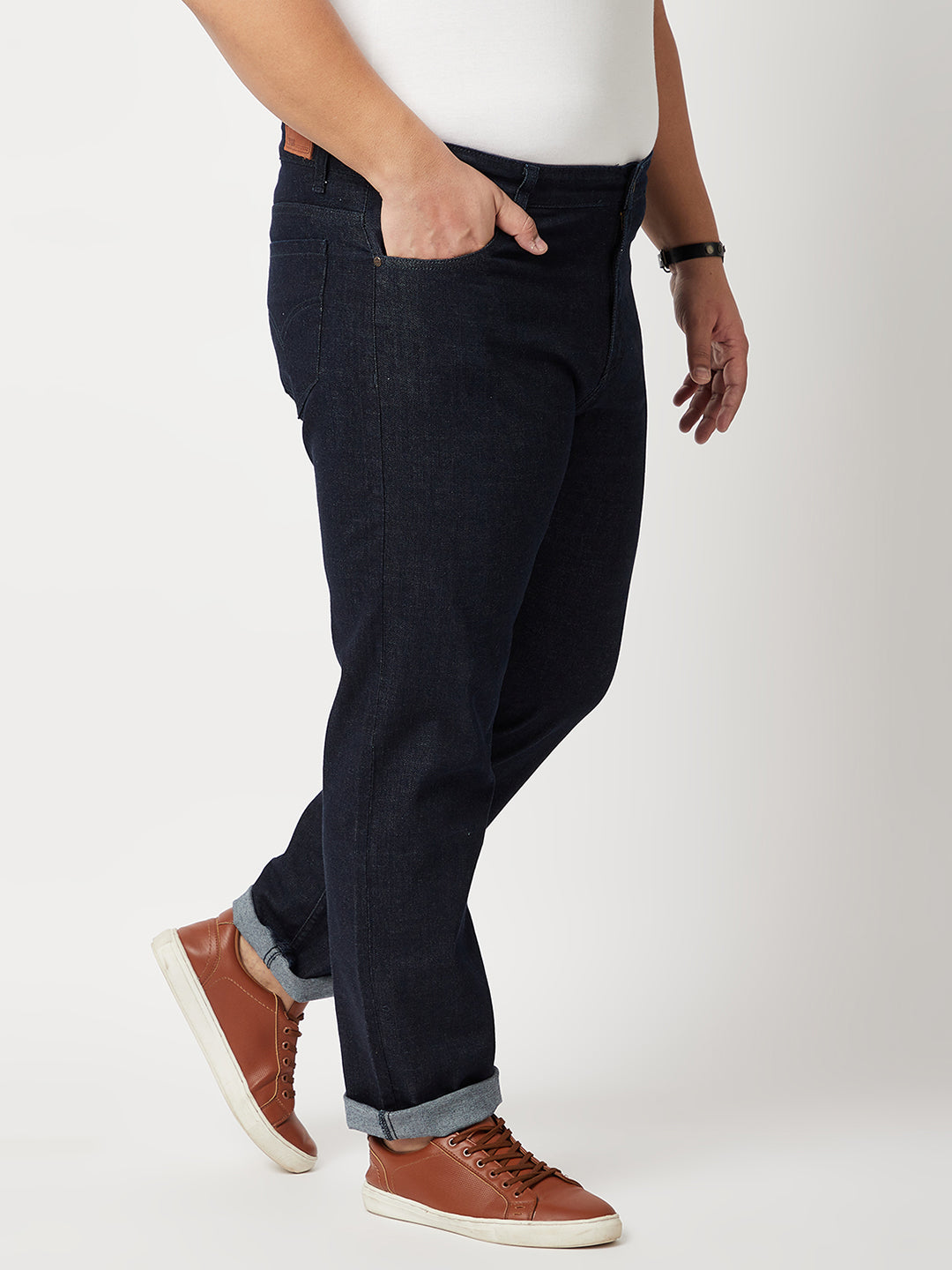 Zush Mens Dark Blue Color Mid Rise Regular Fit Plus Size Stretchable Denim Jeans-ZU544