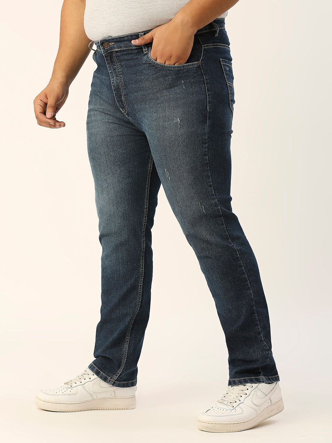 ZUSH CASUAL MEN'S PLUS SIZE STRECTCHABLE DARK BLUE COLOR JEANS-ZU554