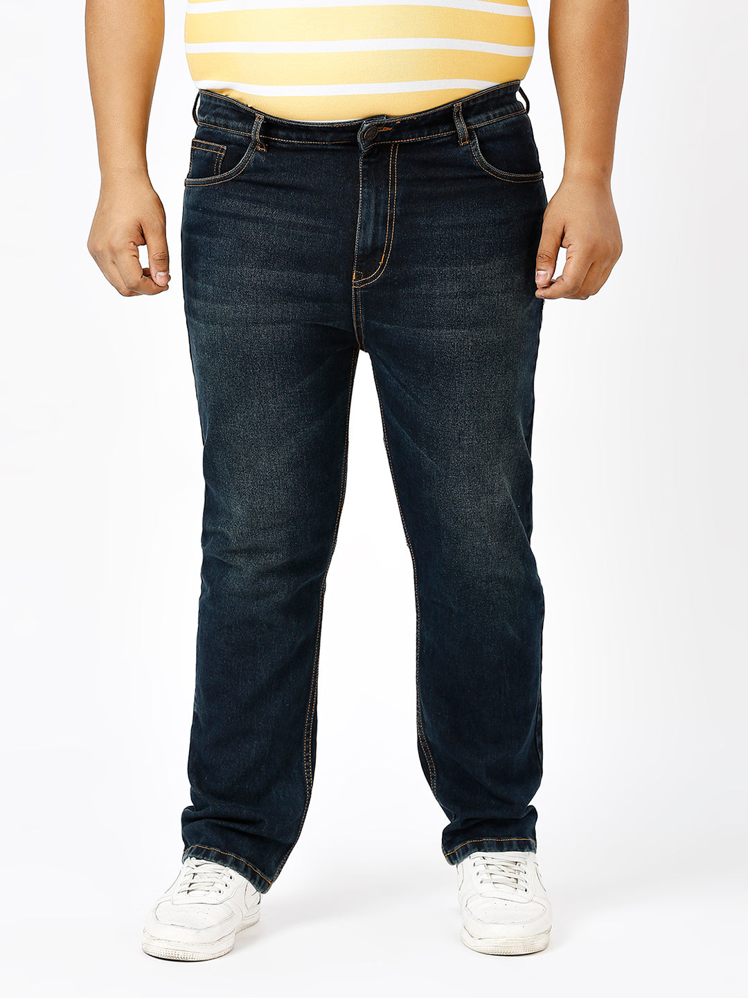 Zush Plus Size Cotton Blend Men'S Casual Regular Fit Stretchable Dark Blue Color Denim Jeans-ZU573
