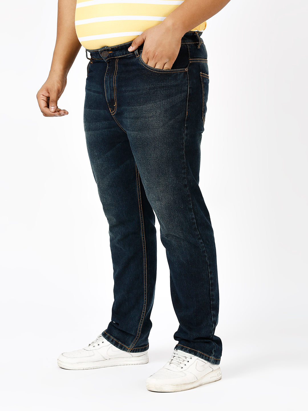 Zush Plus Size Cotton Blend Men'S Casual Regular Fit Stretchable Dark Blue Color Denim Jeans-ZU573