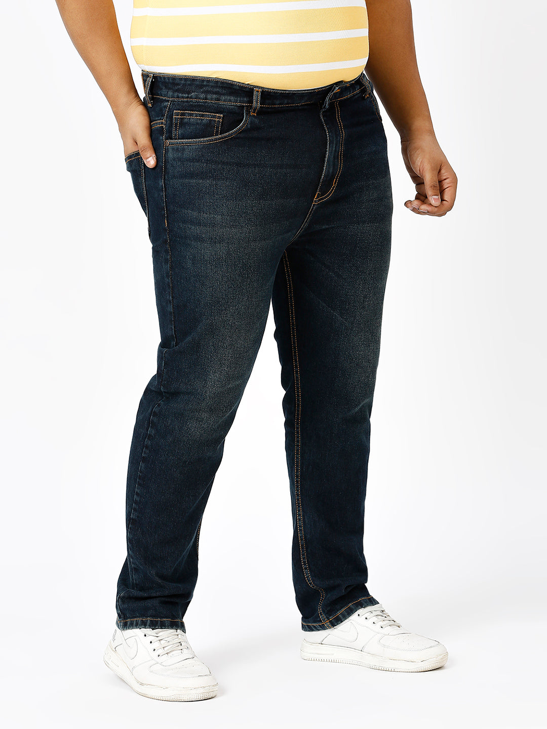 Zush Plus Size Cotton Blend Men'S Casual Regular Fit Stretchable Dark Blue Color Denim Jeans-ZU573
