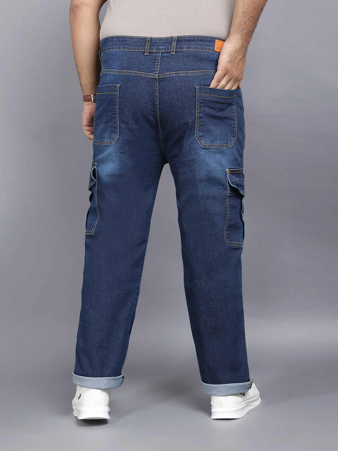 Zush Men's Stylish Plus size Stretchable 6 pockets Dark blue color Cargo jeans-ZU578