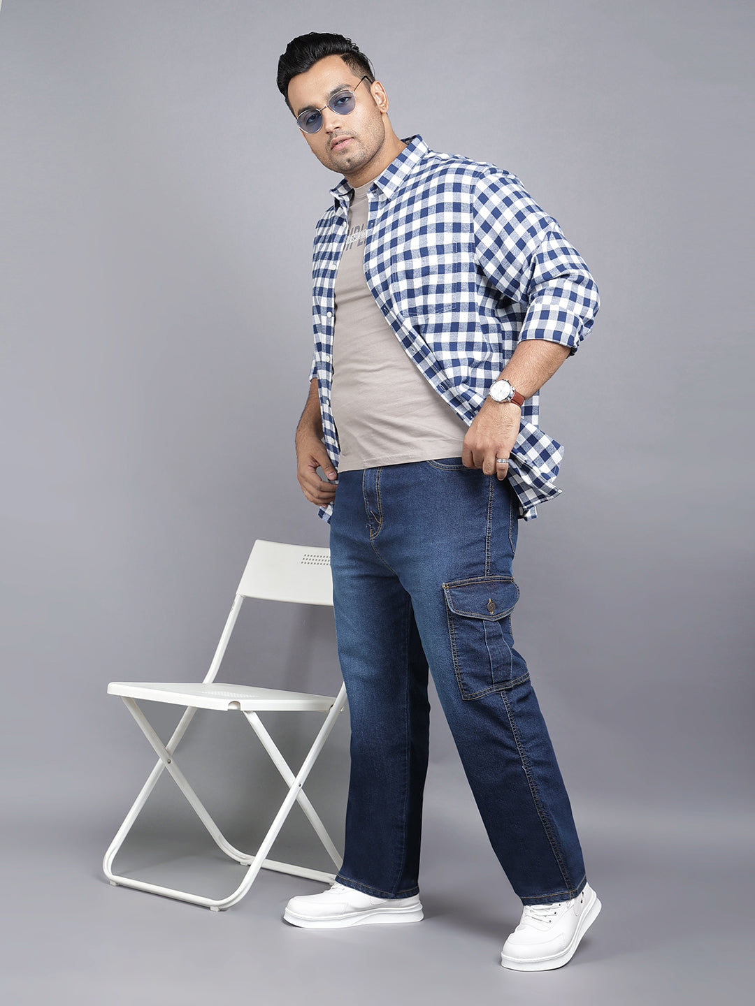 Zush Men's Stylish Plus size Stretchable 6 pockets Dark blue color Cargo jeans-ZU578