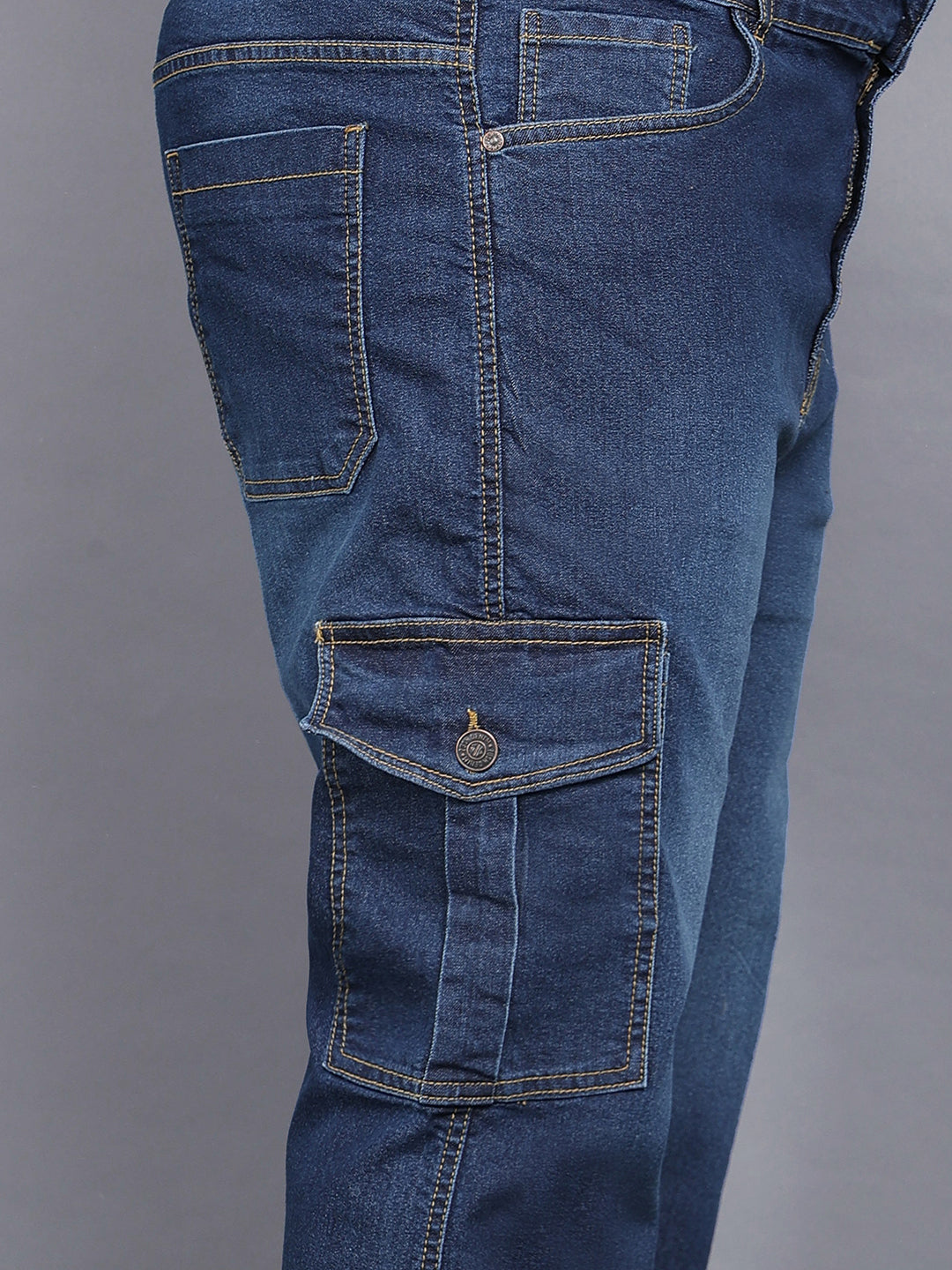 Zush Men's Stylish Plus size Stretchable 6 pockets Dark blue color Cargo jeans-ZU578