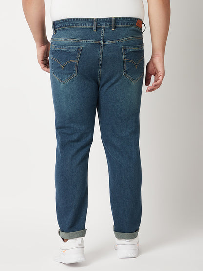 Zush Mens Mid Rise Regular Fit Dark Blue Color Plus Size Stretchable Jeans-ZU531