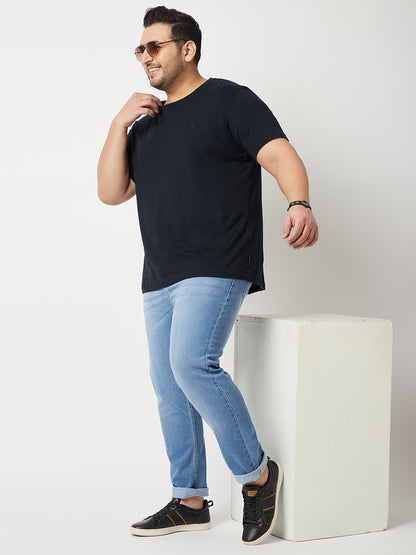 Zush Mens Blue Color Mid Rise Clean Look Regular Fit Plus Size Stretchable Jeans-ZU532