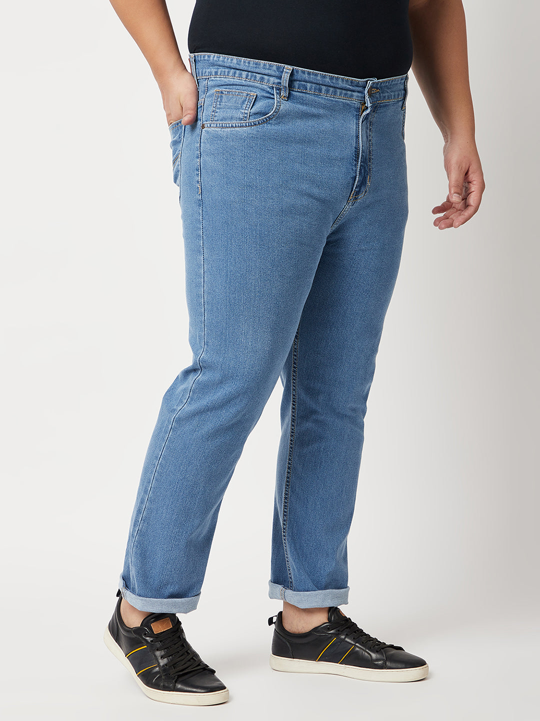 Zush Mens Regular Fit Blue Color Mid Rise Plus Size Stretchable Jeans-ZU535