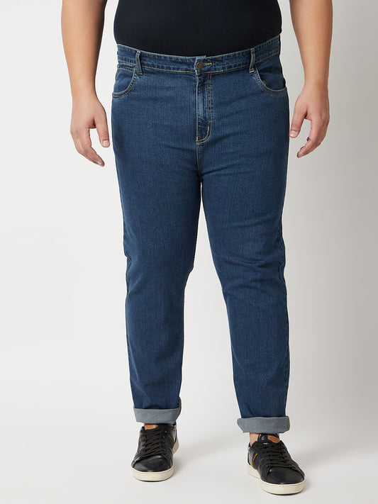 Zush Mens  Plus Size Stretchable Dark Blue Color Mid Rise Regular Fit Jeans-ZU536