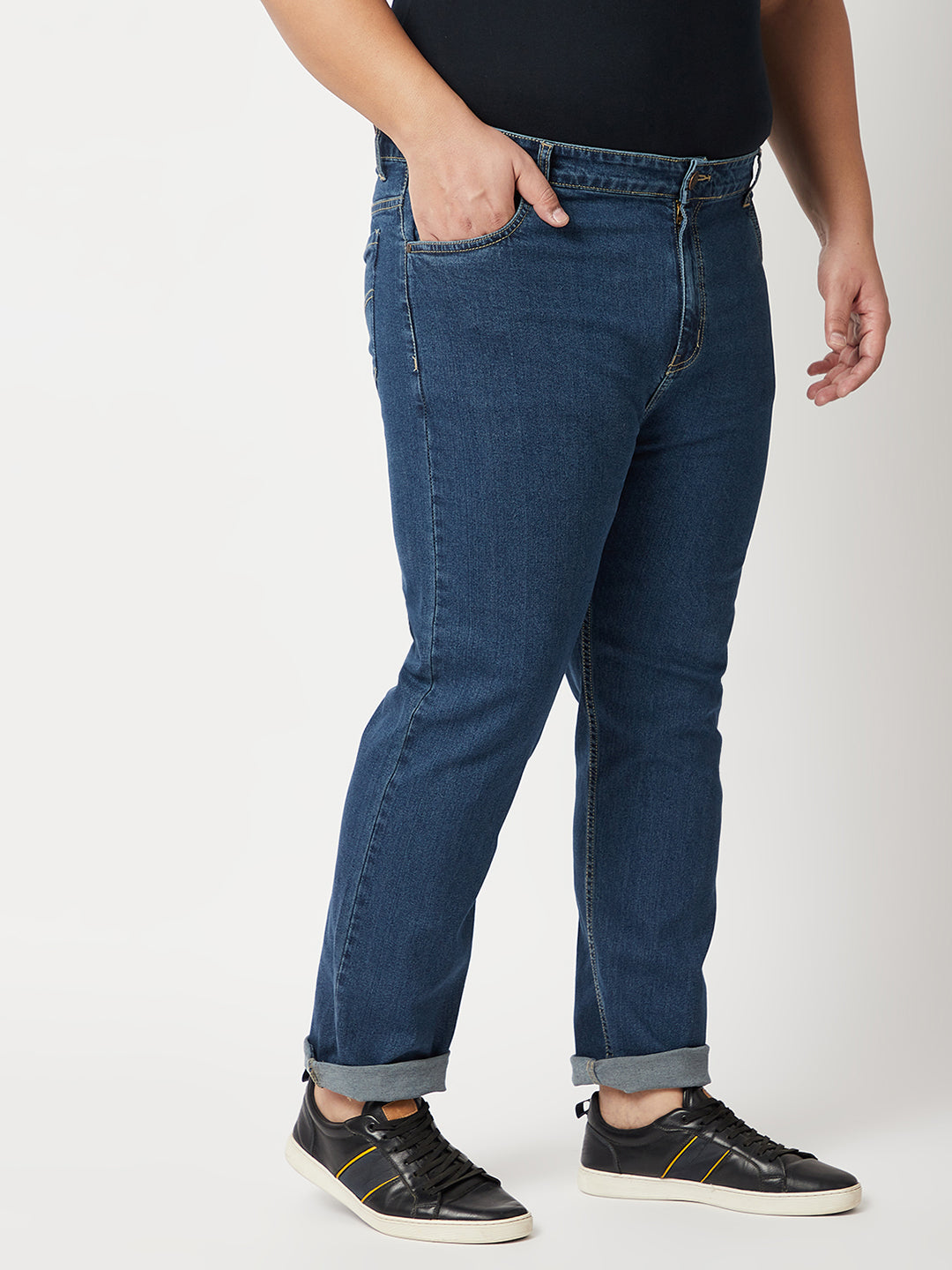 Zush Mens  Plus Size Stretchable Dark Blue Color Mid Rise Regular Fit Jeans-ZU536