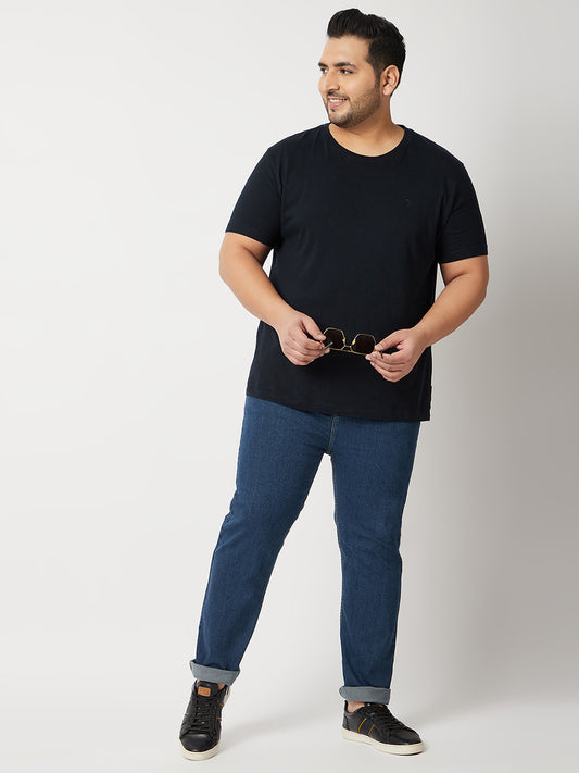 Zush Mens  Plus Size Stretchable Dark Blue Color Mid Rise Regular Fit Jeans-ZU536