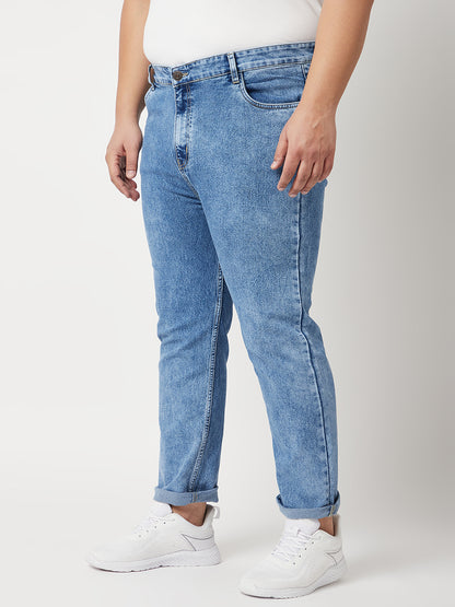 Zush Mens Clean Look Blue Color Mid Rise Regular Fit Plus Size Stretchable Jeans-ZU538