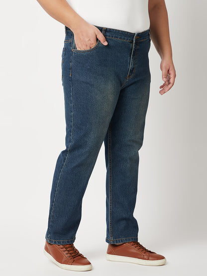 Zush Mens Regular Fit Dark Blue Color Mid Rise Plus Size Stretchable Jeans-ZU541