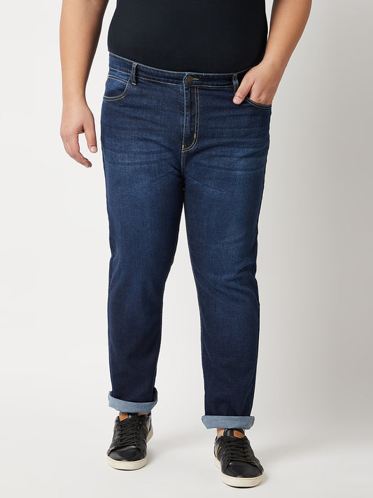 Zush Mens Mid Rise Regular Fit Plus Size Dark Blue Color Stretchable Jeans-ZU543