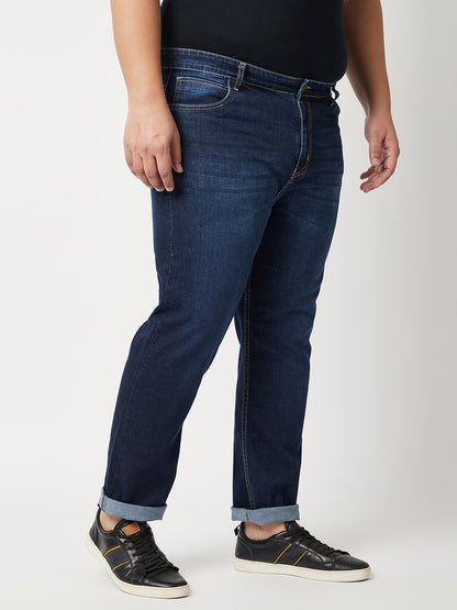 Zush Mens Mid Rise Regular Fit Plus Size Dark Blue Color Stretchable Jeans-ZU543