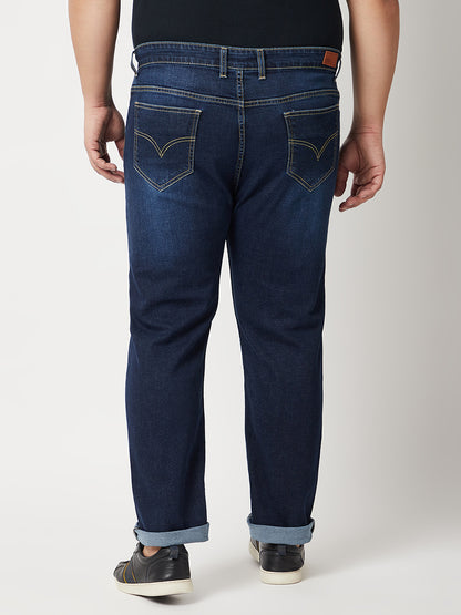 Zush Mens Mid Rise Regular Fit Plus Size Dark Blue Color Stretchable Jeans-ZU543