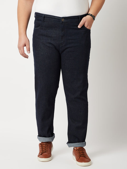 Zush Mens Dark Blue Color Mid Rise Regular Fit Plus Size Stretchable Denim Jeans-ZU544