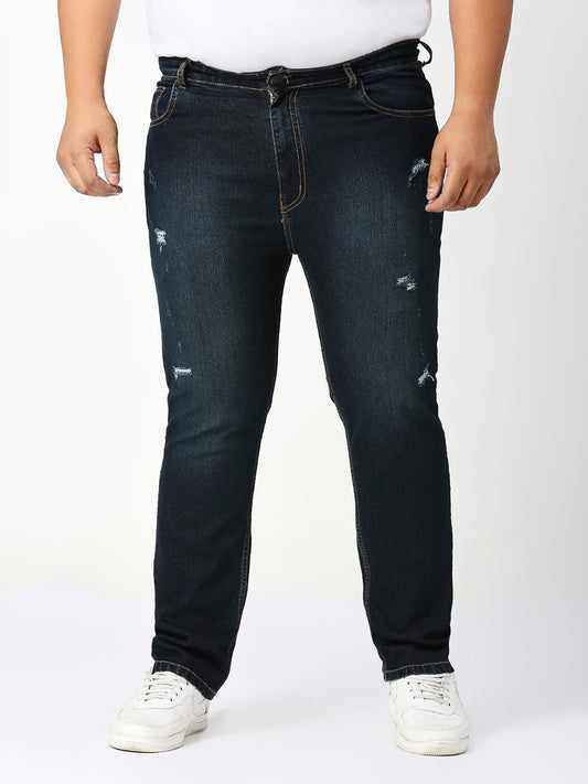 Zush Casual Plus size Stretchable Regular fit Cat Scratches Dark blue color jeans for Men's-ZU568