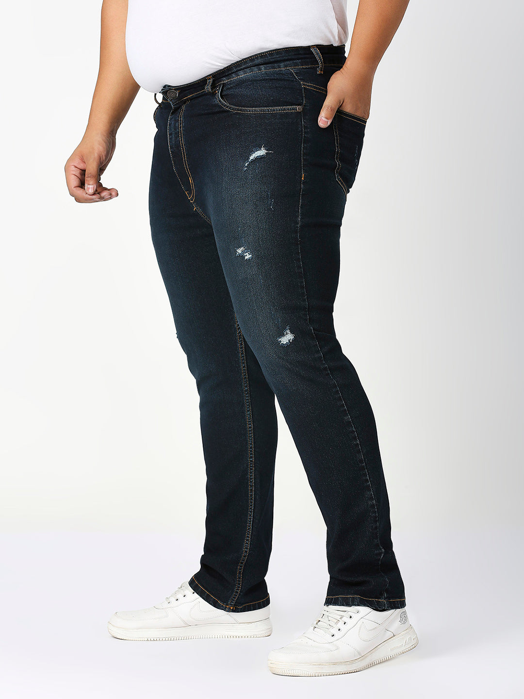 Zush Casual Plus size Stretchable Regular fit Cat Scratches Dark blue color jeans for Men's-ZU568