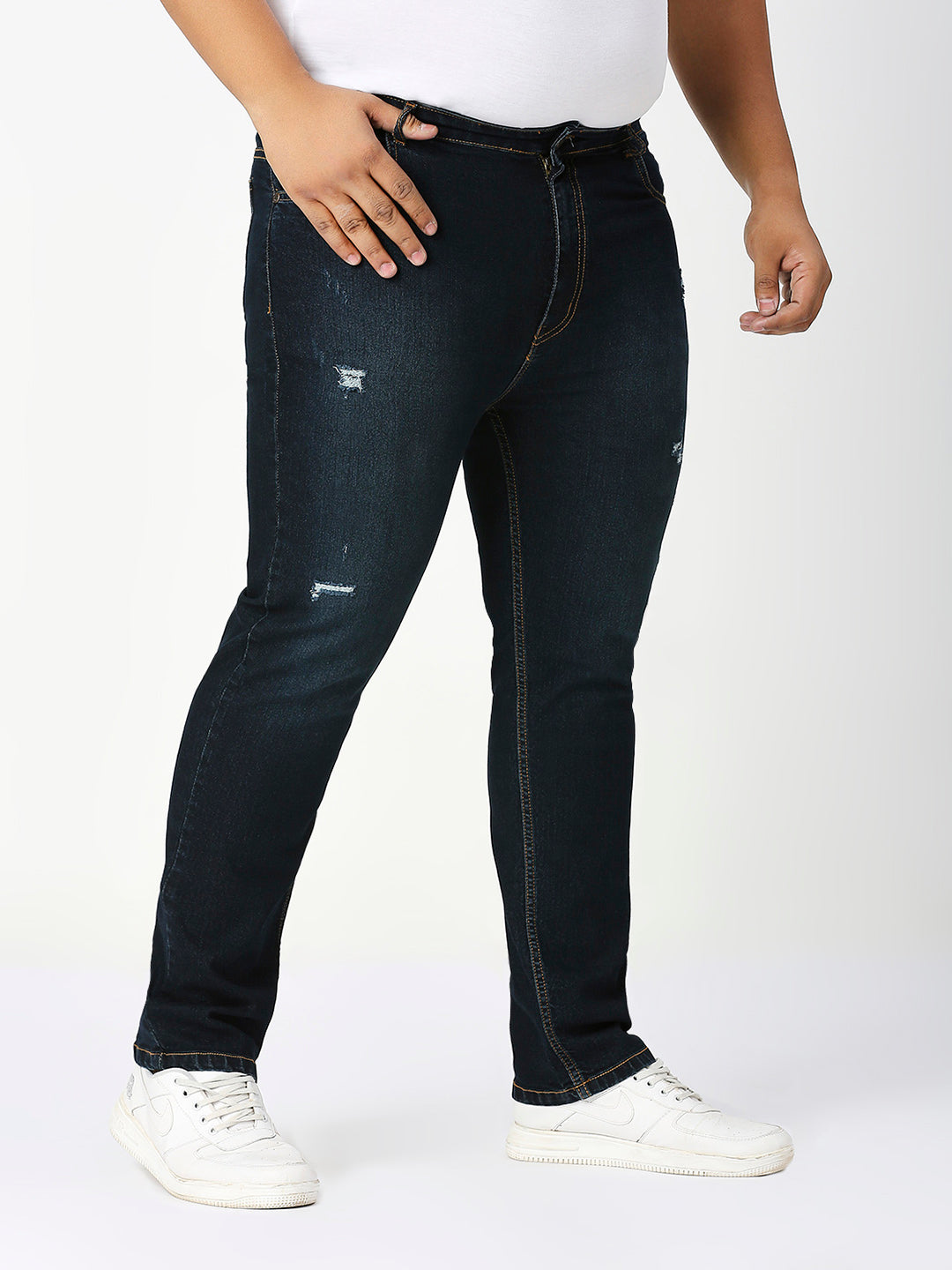 Zush Casual Plus size Stretchable Regular fit Cat Scratches Dark blue color jeans for Men's-ZU568