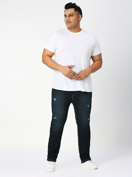 Zush Casual Plus size Stretchable Regular fit Cat Scratches Dark blue color jeans for Men's-ZU568