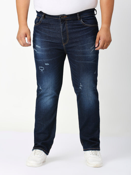 Zush Plus size Casual Stretchable Regular fit Cat Scratches Dark blue color jeans for Men's-ZU570