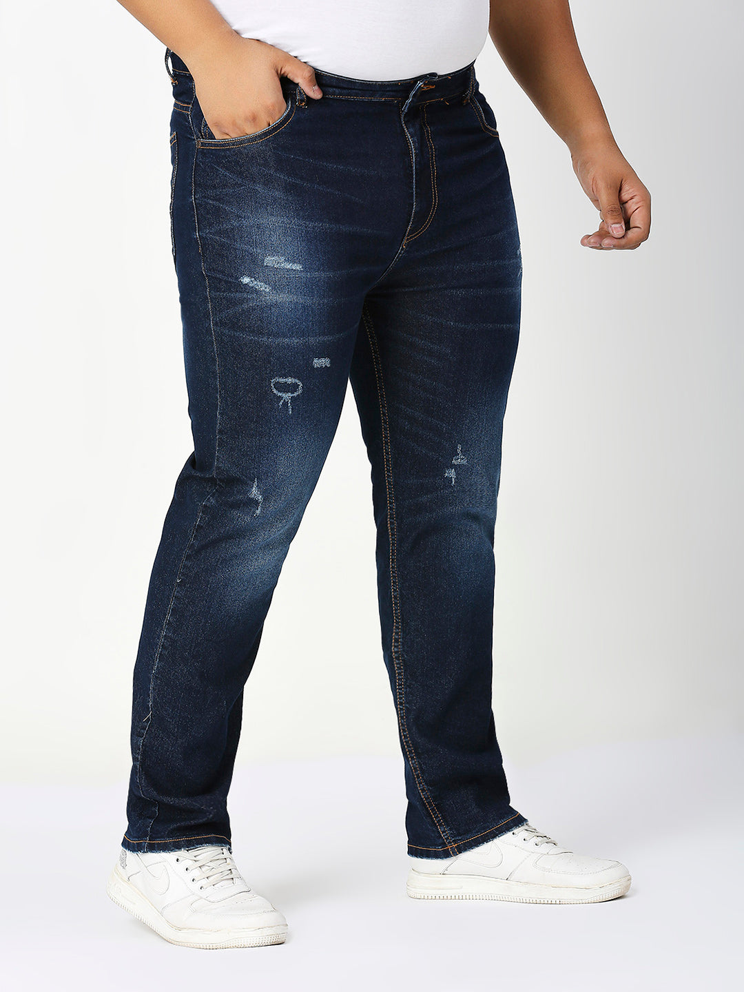 Zush Plus size Casual Stretchable Regular fit Cat Scratches Dark blue color jeans for Men's-ZU570