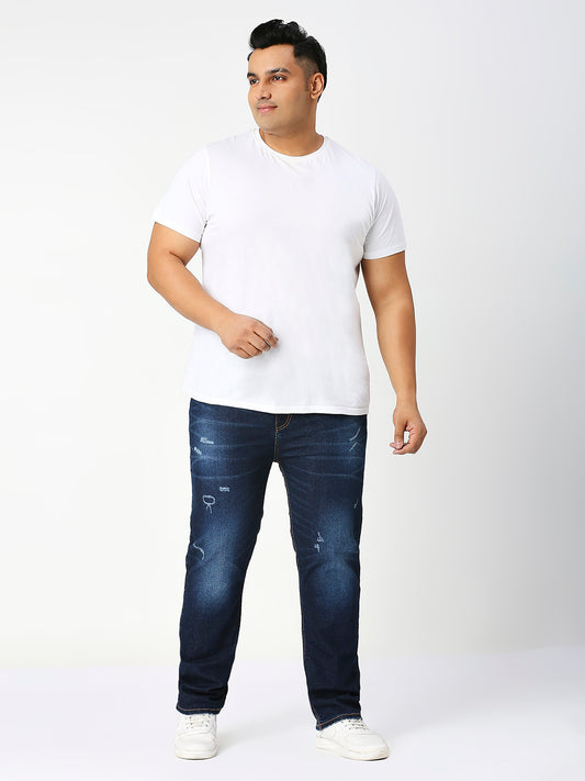 Zush Plus size Casual Stretchable Regular fit Cat Scratches Dark blue color jeans for Men's-ZU570