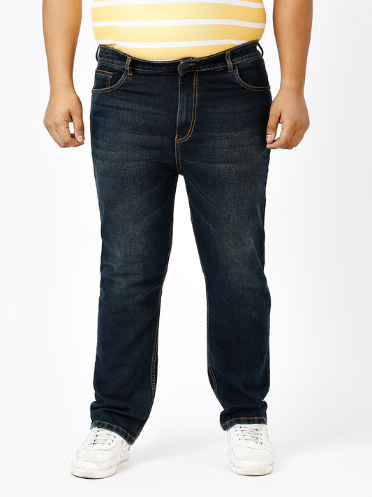 Zush Plus Size Cotton Blend Men'S Casual Regular Fit Stretchable Dark Blue Color Denim Jeans-ZU573