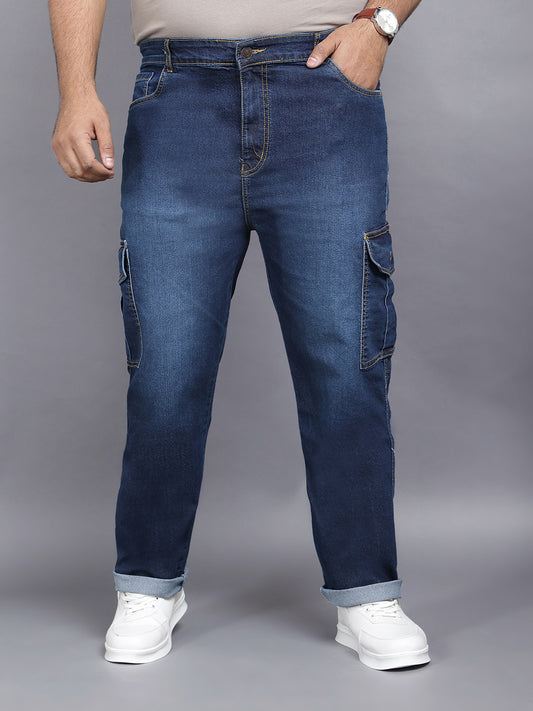 Zush Men's Stylish Plus size Stretchable 6 pockets Dark blue color Cargo jeans-ZU578