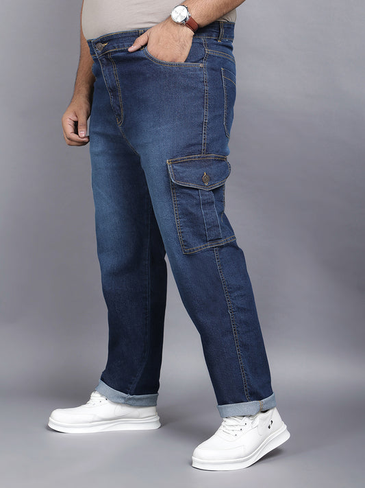 Zush Men's Stylish Plus size Stretchable 6 pockets Dark blue color Cargo jeans-ZU578