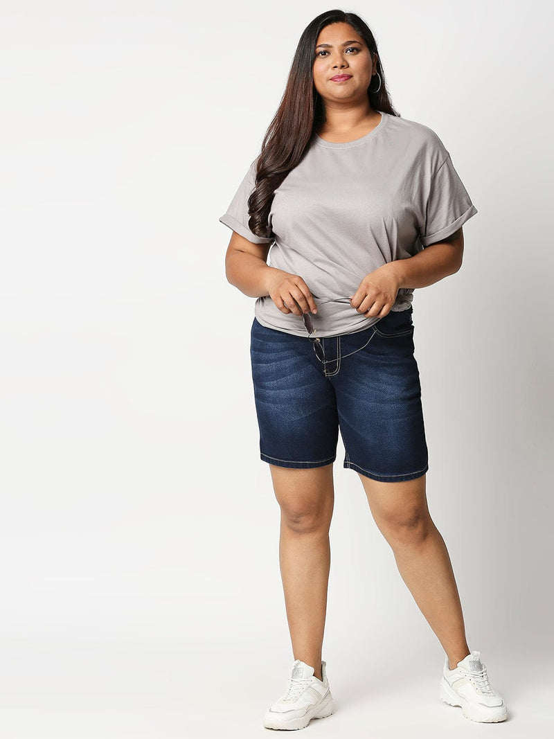 Zush Denim Plus size casual stretchable blue color Shorts for