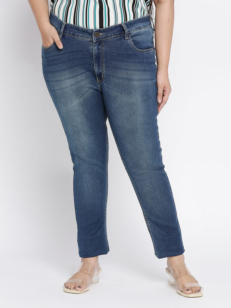 High Waist Denim Jeans Women Casual Solid Long Length Blue Pants Strai   Your Stylish Guru